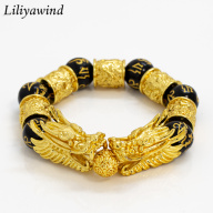 Liliyawind Vòng Tay Chuỗi Hạt Phật Giáo Đá Obsidian Đen Tỳ Hưu Rồng Vàng thumbnail