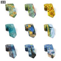 New Van Gogh Oil Painting Retro Tie Men Women 8cm Wide Polyester Sunflower Necktie Casual Party Wedding Shirt Suit Accessories