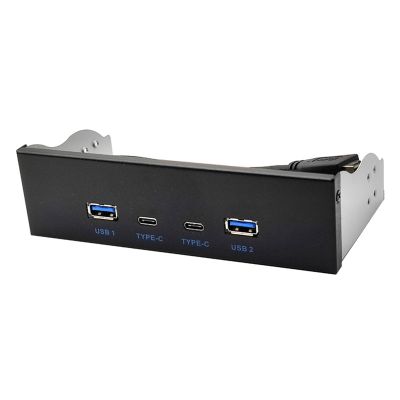 USB3.2 TYPE-C Optical Drive Panel Black Optical Drive Panel 2X USB GEN2+2X TYPE-C 3.5-Inch 5.25-Inch HUB 19PIN to C-Port Front Back Plug