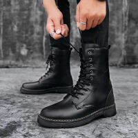 2021 Classic Black Ankle Boots Men Fashion Casual Leather Boots Male Punk Style Shoes Men Lace-up Couple Uni Motorcycle Boots