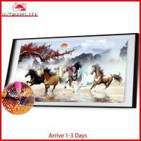 [Arrive 1-3 Days] 100x50cm Nine Running Horses Diamond Painting Full Round Drill Cross Stitch