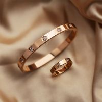 Luxury Lover Bracelets Rings Set Beautiful Woman Stainless Steel Bangles Bracelet Ring Couple Jewelry Pulseiras Wedding Gift