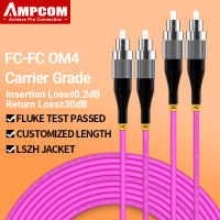 AMPCOM OM4 FC To FC UPC สายแพทช์ไฟเบอร์ออปติกมัลติโหมดเพล็กซ์ MMF 50/125μm 40Gbps โค้งงอสายไฟเบอร์ออปติก2.0มม.