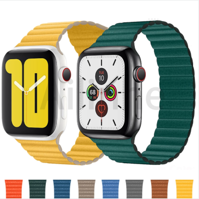 สายนาฬิกาหนังสำหรับ Apple Watch,สายรัดข้อมือแม่เหล็กขนาด45มม. 44มม. 41มม. 40มม. 38มม. 42มม. สำหรับ IWatch Series 7 6 5 4 3 2 1 SE