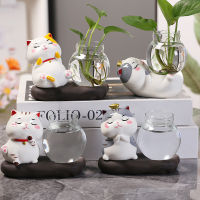 ตกแต่งบ้านห้องนั่งเล่นตกแต่ง Hydroponic Lucky Cat ตกแต่ง Porch ตาราง Water Raising Green Dill Creative Hydroponic ดอกไม้อุปกรณ์