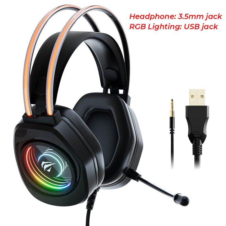 Havit H2016d Rgb Gaming Headphone With Mic 35mm Wired Headset Gamer Overear Surround Sound For 8758