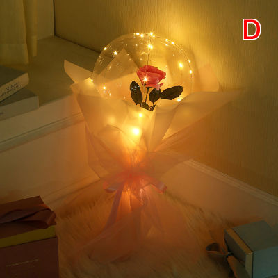 Yiyoo ลูกบอลลายดอกไม้กุหลาบไฟ LED ดอกไม้ใสแต่งงานช่อกุหลาบแบบทำมือ