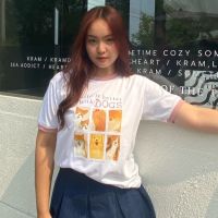 VITA SHOP เสื้อยืดกุ้นคอแขน Oversize shirt DOG เสื้อ Y2K เสื้อยืดสไตล์เกาหลี คอตตอนแท้ เนื้อนุ่ม ไม่ย้วย ไม่บาง ไม่แนบเนื้อ งานป้าย พร้อมส่ง