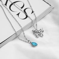 2022 New Silver Color Shining Crystal Butterfly Pendant Necklaces Double Layer Pendant Clavicle Choker For Women Jewelry Gifts