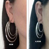 Clip on earrrings women Non pierced With cushion pad Fashion Jewelry Accessories Big Three-layer Circle Trend Ladies Earrings