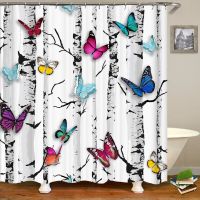 Butterfly Bathroom Waterproof Shower Curtain Set with 12 Hooks Toilet Seat Cover Non-Slip Mat Rugs Carpet Washable Home Decor