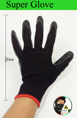 ถุงมือเคลือบไนโตร กันความร้อนสูง ใส่ง่าย Freesize สีดำ กระชับ
