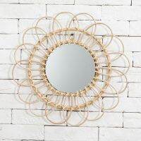 Sun Shape Decorative Mirror Rattan Innovative Art Decoration Round Makeup Mirror