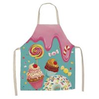 ● 1 Piece Cake Donut Pattern Print Kitchen Apron Women 39;s Sleeveless Linen Kids Apron Cooking Home Cleaning Stain-proof Tool