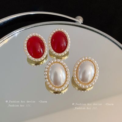 [COD] Internet celebrity oval pearl earrings Baroque style retro temperament fashion personality niche design wholesale