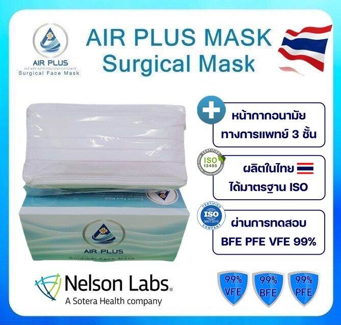 ผลิตในไทยงานนุ่ม-งานคุณภาพ-มีอย-ปลอดภัย-vfe-bfe-pfe-99-air-plus-mask-หน้ากากอนามัยทางการแพทย์-หนา-3-ชั้น-1-กล่อง-50ชิ้น-สีขาว