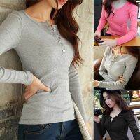 COD DSFERTRETRE M-5XL NEW fashion Women Plus Size Blouse Solid Color Tops Long Sleeved T-Shirt Slim Body Button Shirts