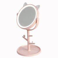 20211Pcs Makeup LED Mirror Table Desktop Countertop Base Use for Bathroom Travel Ordinary Pink Cat ear LED Mirror With USB Cable