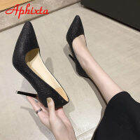 Aphixta  Bling 10cm Thin Heels Pointed Toe Pumps Women Sequined Leather Shoes Dress Casual Wedding Party Super Plus Size 50