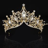 Vintage Golden Bride Queen Crown Princess Headwear Rhinestone Headband Wedding Hair Fashion Jewelry Bridal Tiaras Headpieces