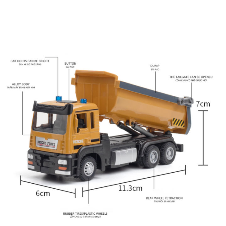 รถดัมพ์บรรทุกอัลลอยด์1-32วิศวกรรมยานยนต์จำลองพร้อมไฟเสียงสำหรับเป็นของขวัญของเด็กผู้ชาย