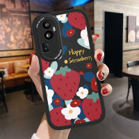 เคส PMP สำหรับ OPPO Reno10 Pro + 5G เคสหลังหนังลายดอกไม้สตรอเบอร์รี่ผิวสัมผัสบางเคสโทรศัพท์ทำจากซิลิโคน PU ปกหนัง