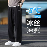 Pants Mens Summer Thin Draping Wide Leg Straight Mens Cool Quick-Drying Ice Silk Loose Exercise Casual Pants