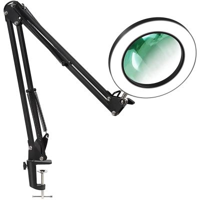 Magnifying Glass with Light and Bracket,3 Color Modes Stepless Dimmable LED Desk Lamp, Used for Reading and Repairing