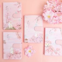 《   CYUCHEN KK 》 A5 32K Sakura Cherry Blossoms Magnetic Buckle Notebook Gird Line Blank Dairy Book Kawaii Journal Agenda เครื่องเขียน