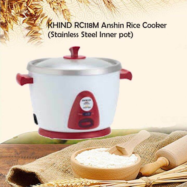 KHIND RC118M Anshin Rice Cooker (Stainless Steel Inner pot) Lazada