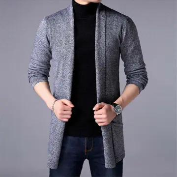 Mens knee hot sale length cardigan