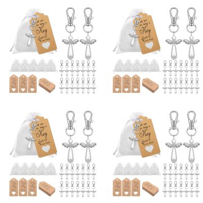 80Pcs Thank You Gift Angel Keychains Wedding Favors Guardian Angel for Christening Baby Shower Birthday Giveaway