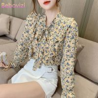 COD Letitia Robbins New Chiffon Shirt Womens Long Sleeve Print Flora Tops Blusa Office Lady Casual Blouse Girls Clothing