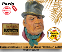 หัวรูปปั้นแขวนผนัง Bossons Chalkware | Head wall plaque * Bill Sikes * DATED 1964 ENGLAND ของสะสมโบราณจากอังกฤษ antique