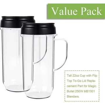 2 Packs 22oz Tall Replacement Blender Cup With 2 Flip Top to Go Lid and  Handle Compatible with Magic Bullet Cups Travel Mugs 250w MB1001 Blender  Juicer Mixer 
