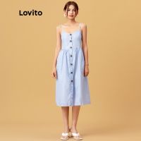 Lovito Casual Striped Button Dress L05162 (RedBlue) Gaun Kancing Lovito Kasual Bergaris L05162 (MerahBiru)