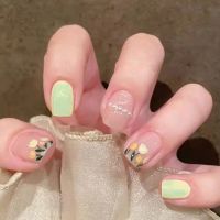 [COD] patch fresh yellow-green pearl tulip flower net red short wearing nail piece detachable fake