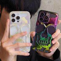 HOCE เคส3D อิเล็กโทรเพลทเลเซอร์ออโรร่าหัวกะโหลกเคสโทรศัพท์สำหรับ iPhone 14 13 12 11 Pro Max 14 Plus ระบายอากาศได้แผ่นเคลือบเงาเว้าออกวินเทจเย็น