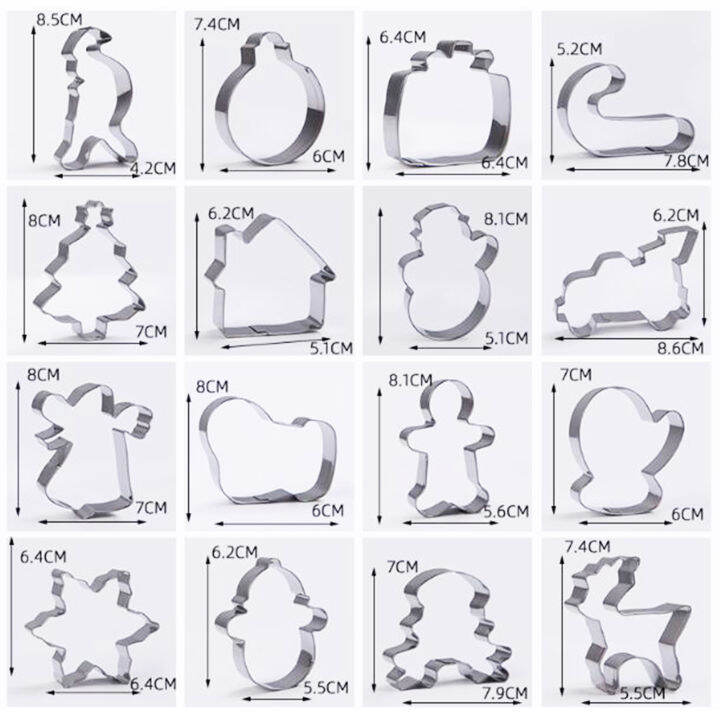แม่พิมพ์คุกกี้รูปกวางเอลก์-cetakan-kue-kering-natal-16ชิ้นสแตนเลสชุดตัดเทศกาลคริสต์มาสคุ้กกี้ตุ๊กตาหิมะซานต้ากวางเรนเดียร์รูปทรงเหมาะสำหรับการอบขนมและการทำขนมในวันหยุดแบบ-diy