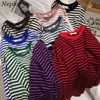 Neploe Stripe T Shirts Women Medium-Long Causal Tshirt Thin O-Neck Top Korean Streetwear Oversized Women Clothes 2023 Clothes