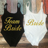 Bride Squad Swimwear Women One Piece Swimsuit Team Bride Glitter Gold Print Bathing Suit Monokini Bodysuit Bachelor Party