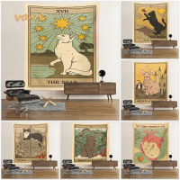 Cat Tarot Card Tapestry แขวนผนัง Boho Hippie Sun Moon Star ผ้าผ้าขนาดใหญ่ Tapestry Aesthetic ภายในหอพักห้องนอน Decor