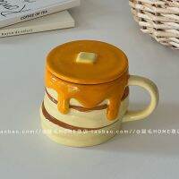 Export day single creative cute three-dimensional honey muffin shape underglaze color ceramic mug with lid coffee cup 【Boutique】❀☃