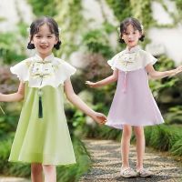 หญิง Cheongsam ชุด2023ฤดูร้อนใหม่ชุดกระโปรงเด็กแฟชั่นเสื้อผ้าเด็กผู้หญิงฤดูร้อนสไตล์แห่งชาติชุดเจ้าหญิง