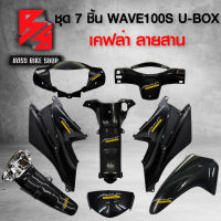 ชุดเคฟล่า 7 ชิ้น WAVE100S UBOX ปี 2005 เคฟล่าสาน 5D ฟรี สติกเกอร์ AK 8 ใบ อะไหล่แต่งเวฟ100 ชุดสี WAVE100