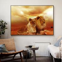 Ultra Modern Lions Head To Head สีดำและสีขาวผ้าใบภาพวาดโปสเตอร์และพิมพ์ Scandinavian Cuadros Wall Art สำหรับตกแต่งบ้าน