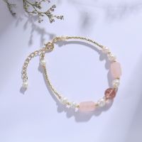 [COD] Badu pink crystal bucket bead bracelet ins niche high-end light luxury retro freshwater pearl personality