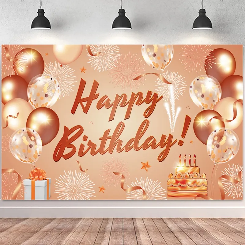 Happy Birthday Backdrop Banner Rose Gold Fabric Birthday ...