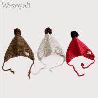 Wasoyoli หมวกกันน็อคถักสีสันสดใสสำหรับหมวกแบบหู,หมวกลูกบอลสำหรับทารกให้ความอบอุ่นในฤดูใบไม้ร่วงและฤดูหนาวสีทึบลำลองสำหรับเด็ก