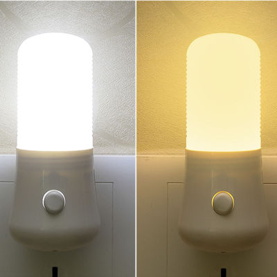 【akula store】LED Night Light Bedside Lamp Wall Socket Lamp Plug-in Switch 2 Models Dimming White/Warm White LED Light Energy-saving Wall Socket Bedsid